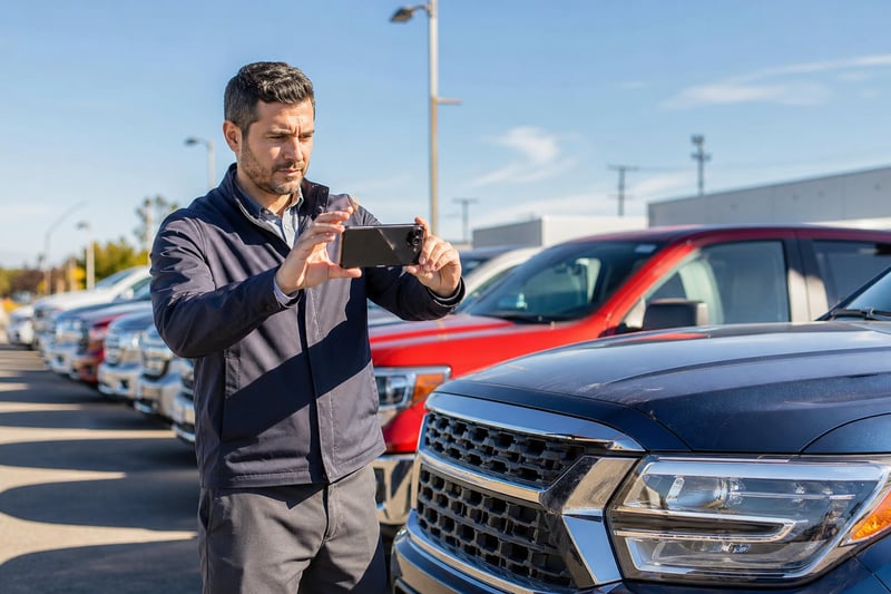 Fleet Manager Inspecting Cars At Lot