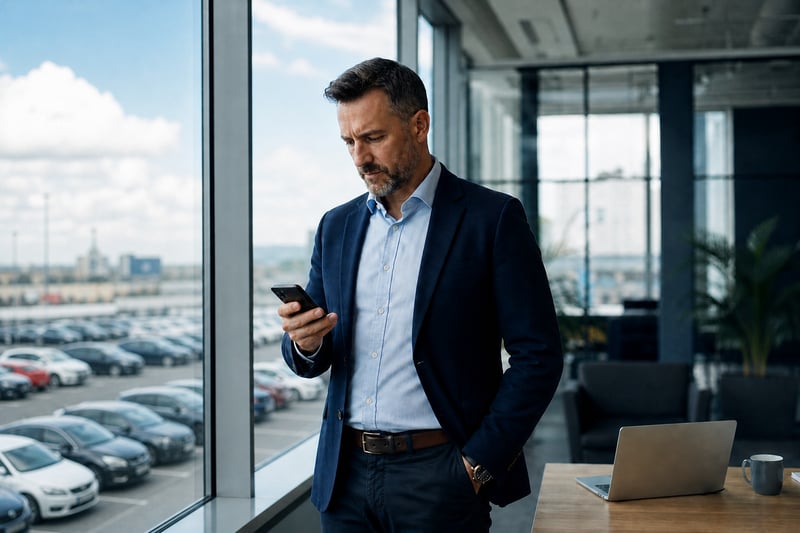 Fleet Manager On Phone Call In Parking Lot