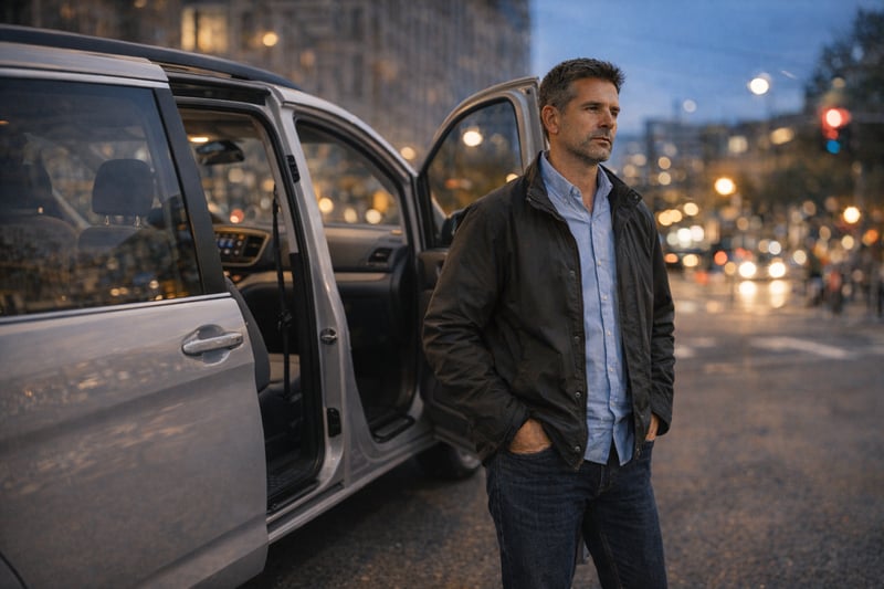 Rideshare Driver Outside Family Van